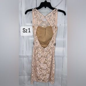 Nude Lace and Sequin Backless Dress